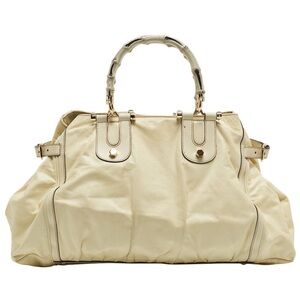 Gucci cream leather pop bamboo tote